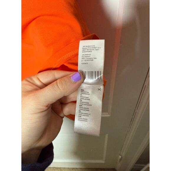 Anonyme Red Orange Crewneck Stretch Short Puff Sleeve Statement Shirt Women's XS - Picture 6 of 7